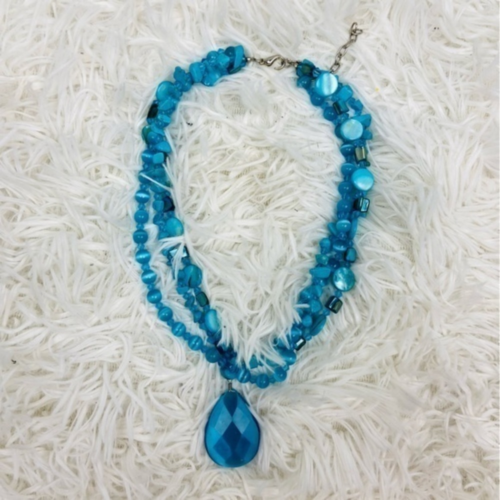 UNBRANDED multi layered breaded aqua blue gem stone necklace